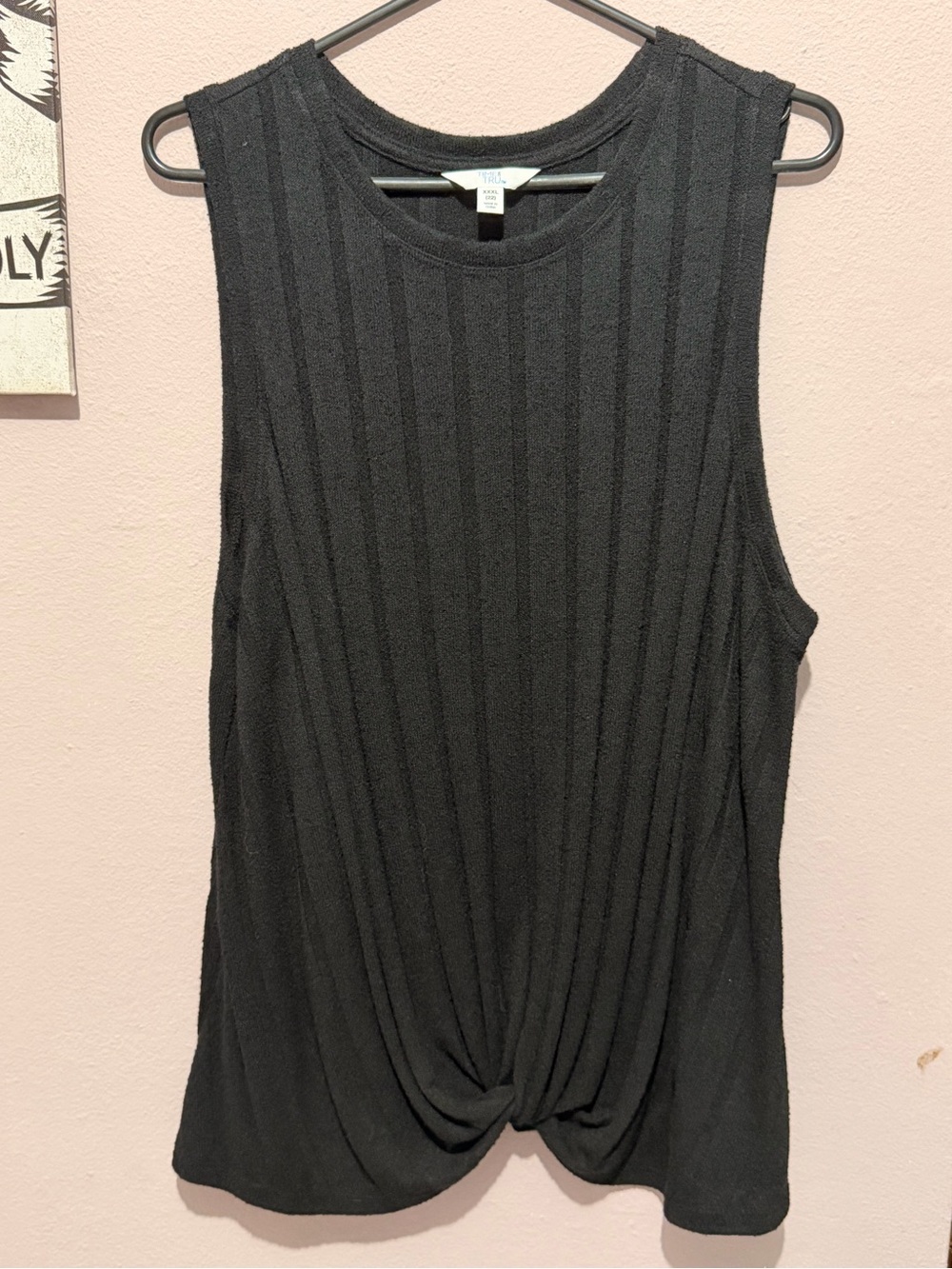 Time and Tru Black Ribbed Twist-Hem Tank Top - Women